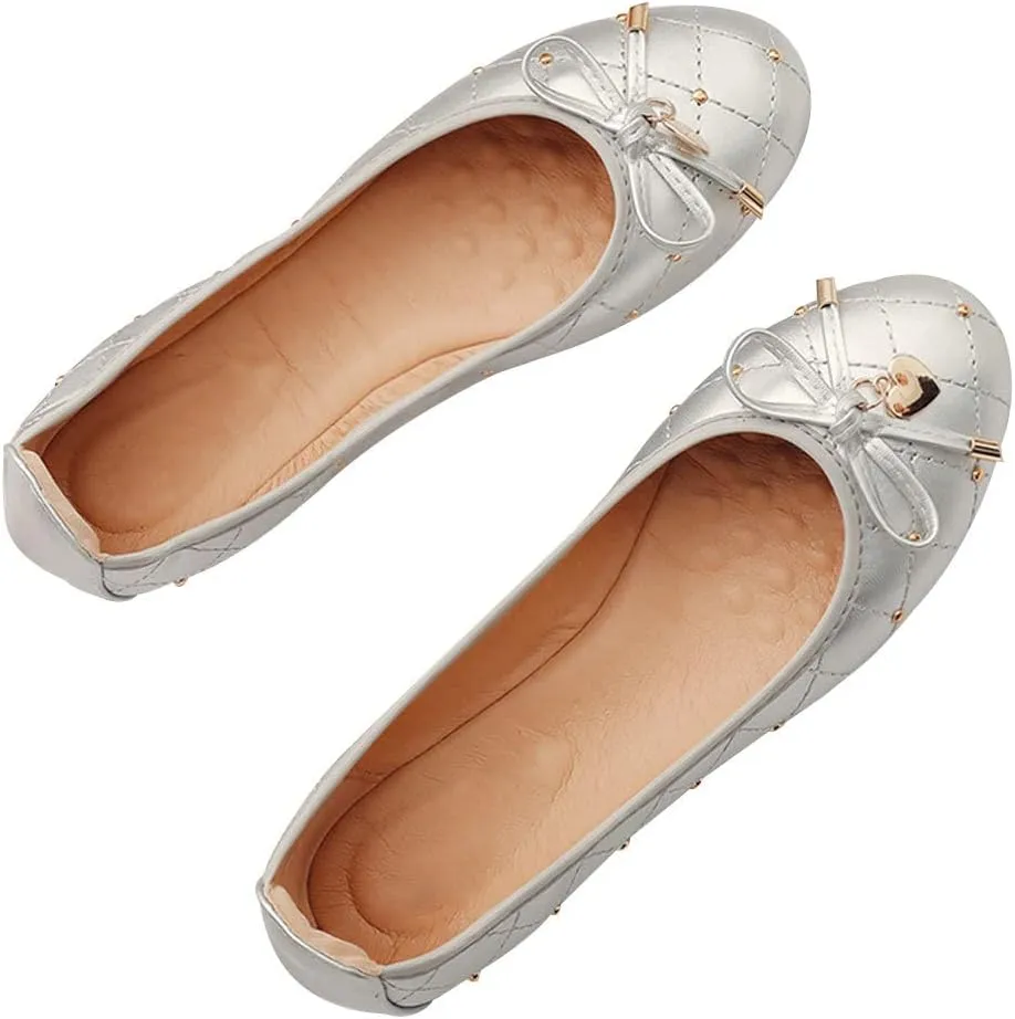 WENJIAZHIZHI Heart Buckle Plaid Ballet Flats Bow Party Dress Shoes for Women Dressy Comfortable Slip-On Loafers