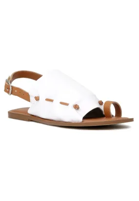 White Suede Leather Back Strap Fran Flat Sandal