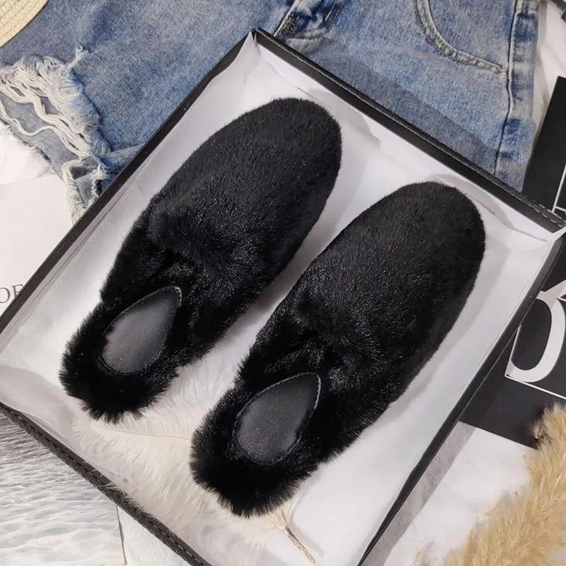 Winter Women House Slippers Furry Outer Wearing Flats Loafers Slip on Flats  furry slippers