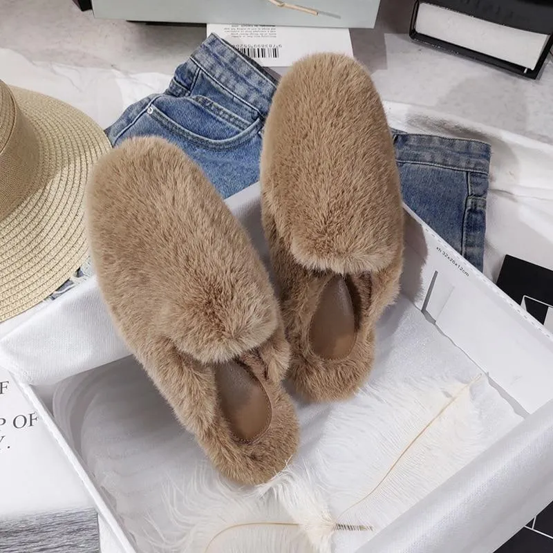 Winter Women House Slippers Furry Outer Wearing Flats Loafers Slip on Flats  furry slippers