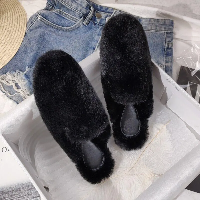 Winter Women House Slippers Furry Outer Wearing Flats Loafers Slip on Flats  furry slippers