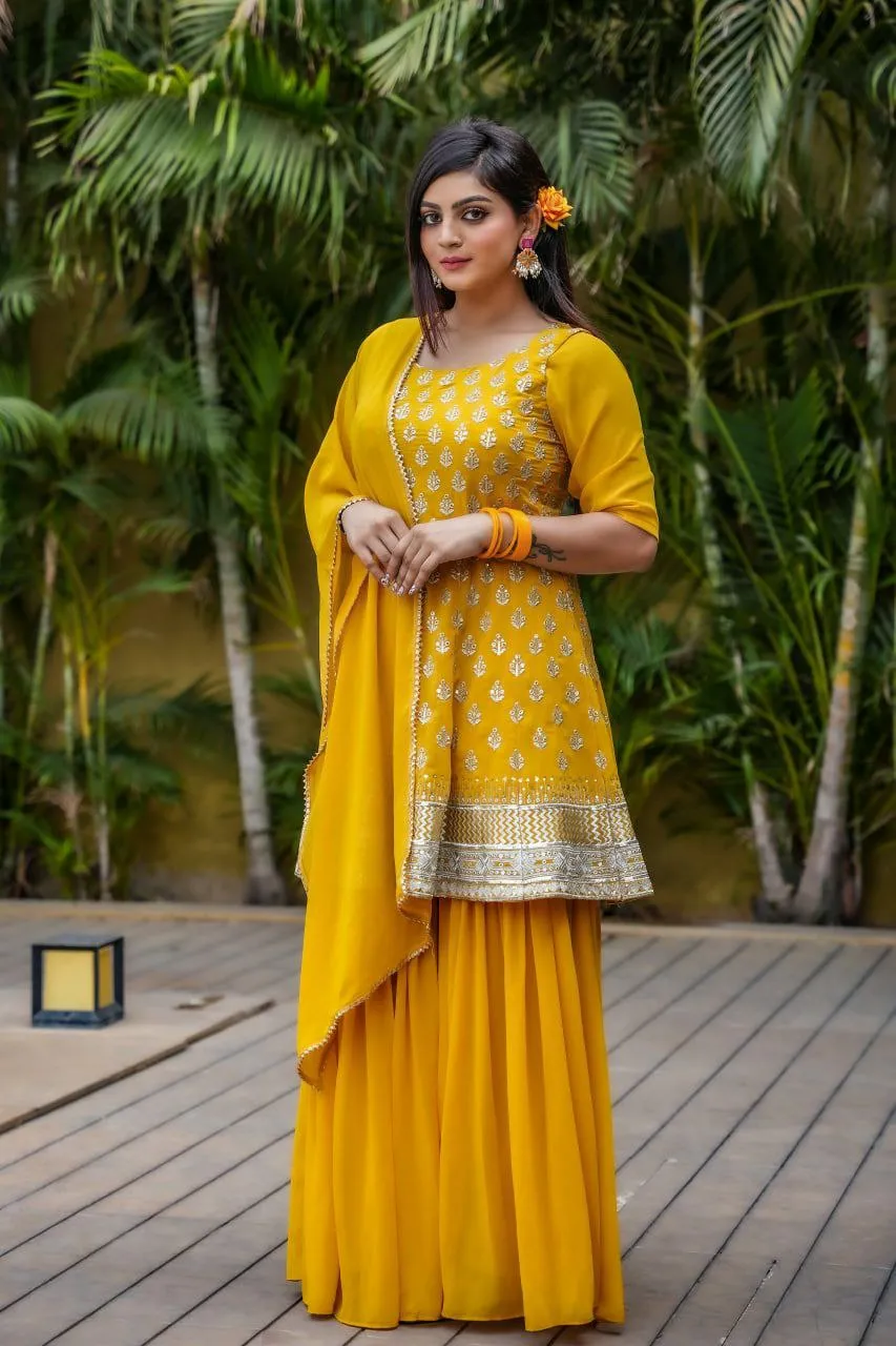Yellow Trendy Designer Sharara Suit For Women