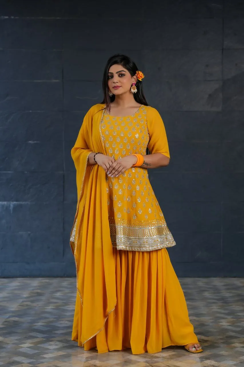 Yellow Trendy Designer Sharara Suit For Women