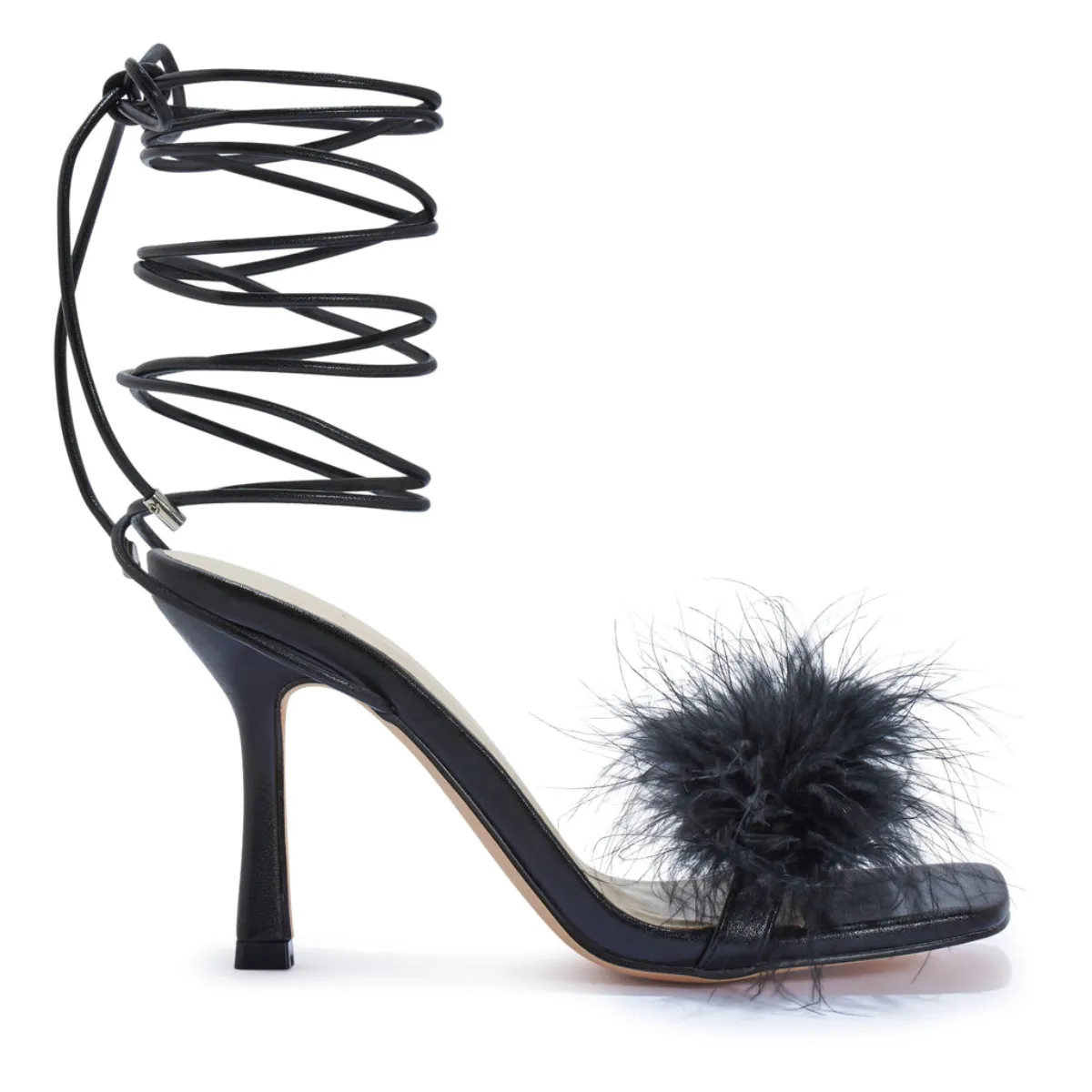 ZAYNAH FAUX FUR FEATHER WRAP AROUND HEEL SANDAL